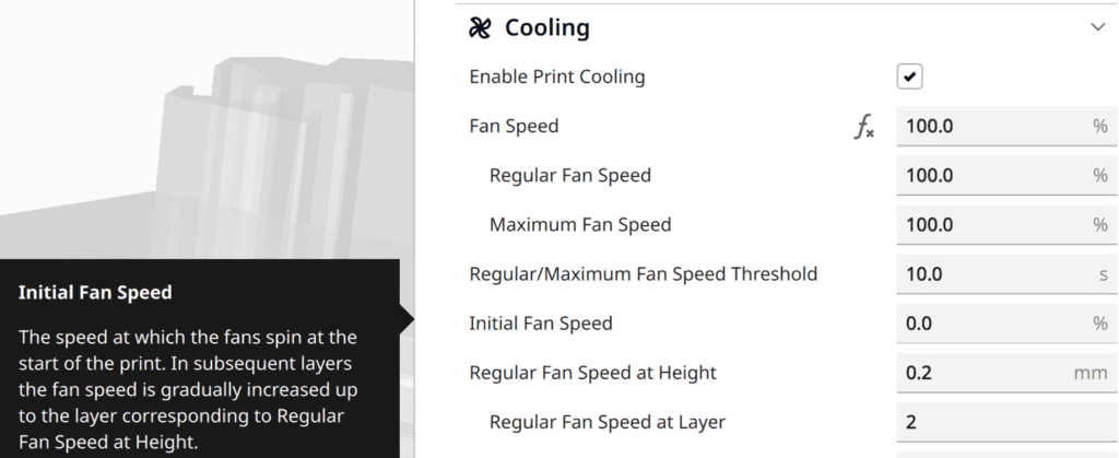 Cura cooling rate settings for PETG filament