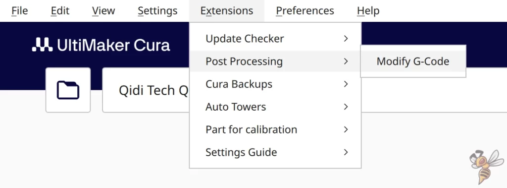 Screenshot of where to find the post-processing menu in Cura.