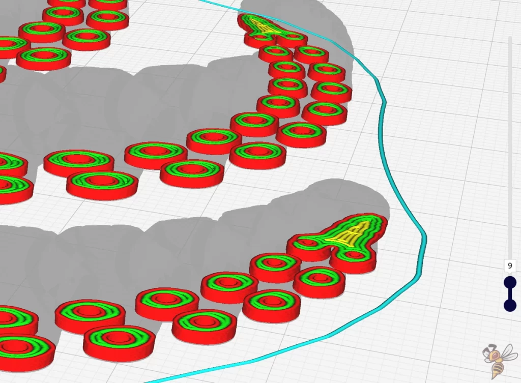 Screenshot of using the Preview function in Cura to find the correct layer for the filament change.