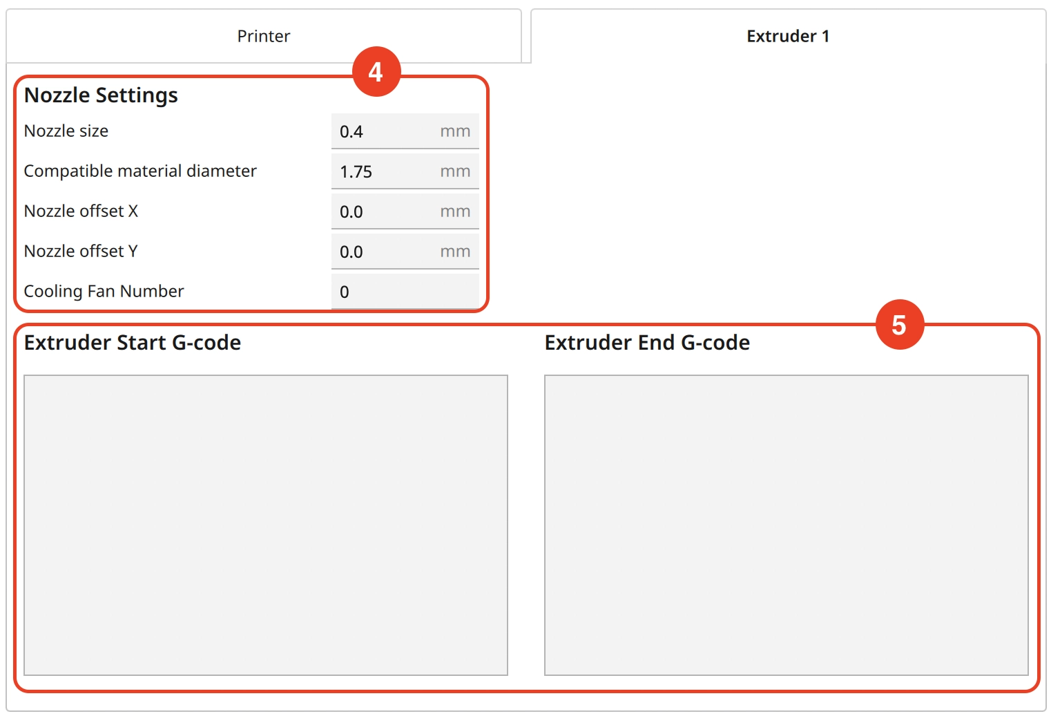 Screenshot of the machine settings in Cura.