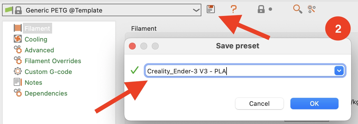 Screenshot of How to Make a Custom Filament Profile in PrusaSlicer.