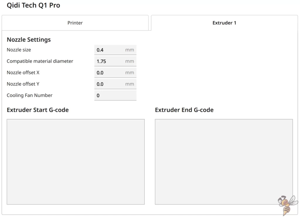 Screenshot der Maschineneinstellungen des Qidi Tech Q1 Pro.