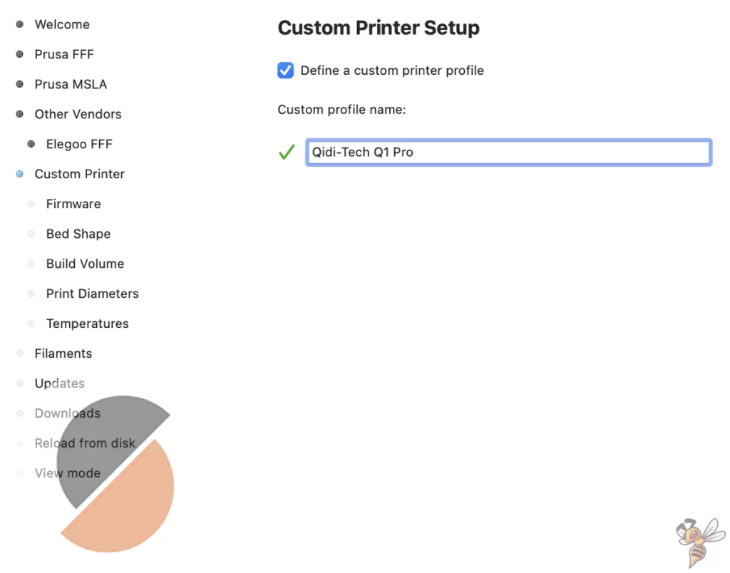 Screenshot vom Hinzufügen des Qidi Tech Q1 Pro in PrusaSlicer